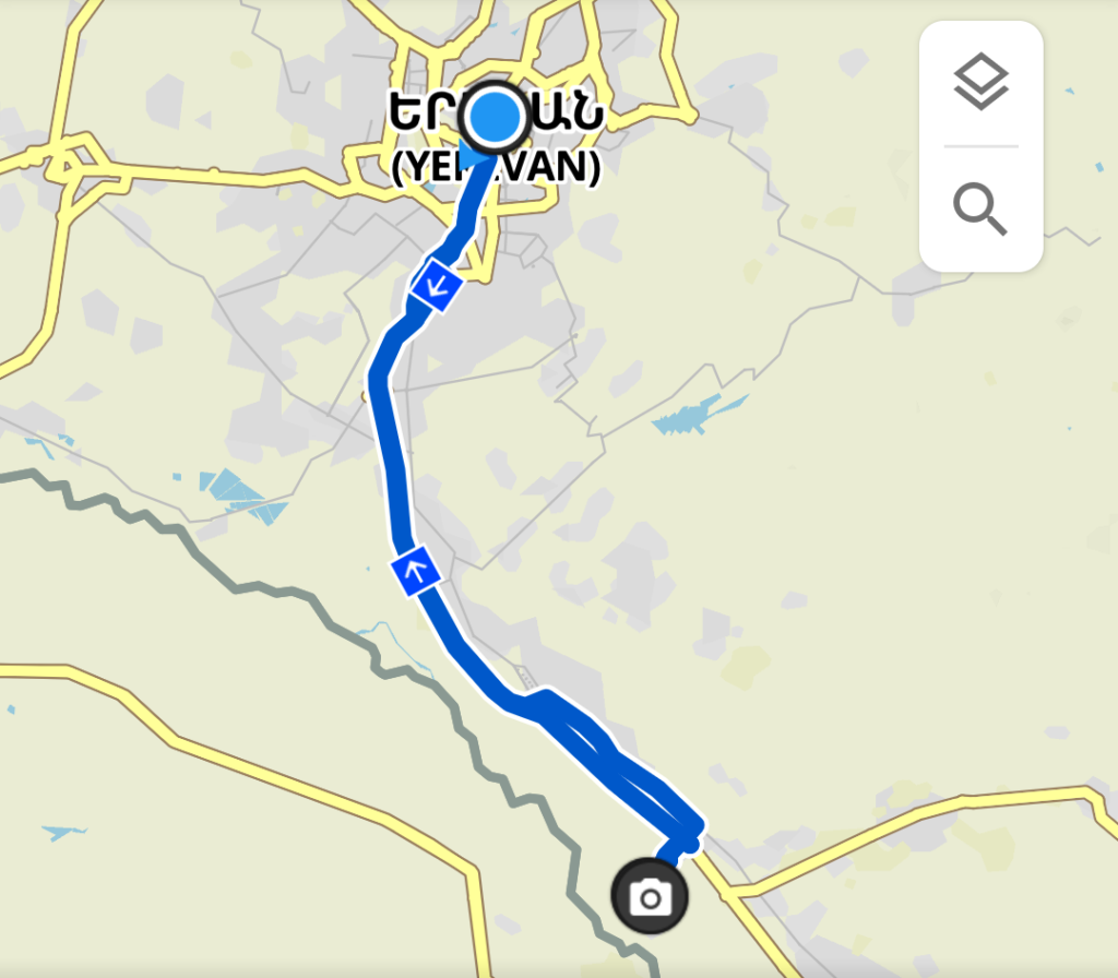 Yerevan to Khor Virap route